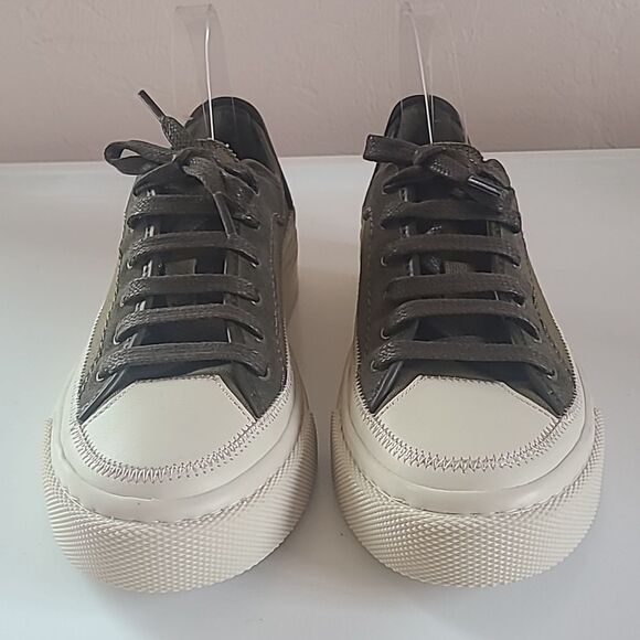 All Saints Olive Green Platform Leather & Canvas Sneakers Size EU 40 - Picture 3 of 14